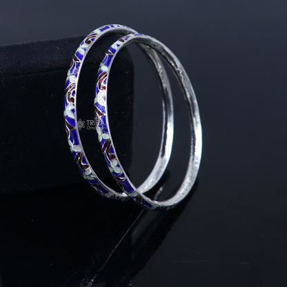 925 sterling silver bangle bracelet with meenakari work, designer jewelry by TRIBAL ORNAMENTS, perfect for gifting or brides.