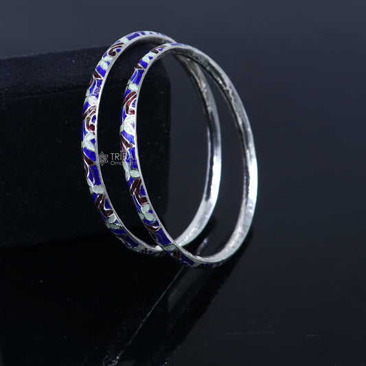 925 sterling meenakari  work designer bangle bracelet pure silver gifting jewelry, brides made bangles ba435 - TRIBAL ORNAMENTS