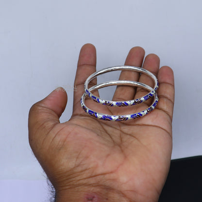 925 sterling silver bangle bracelet with colorful meenakari work, designer jewelry by TRIBAL ORNAMENTS, perfect for gifting or brides.