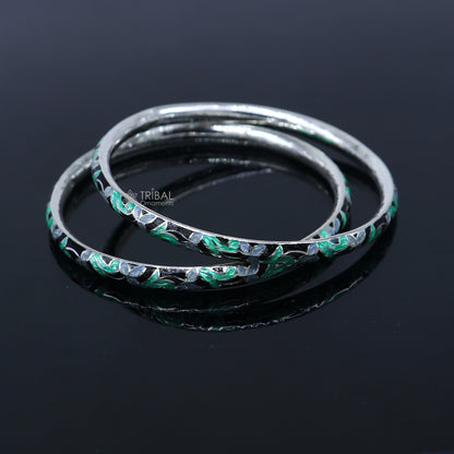 925 sterling silver meenakari work designer bangle bracelet with intricate craftsmanship, perfect for traditional gifting and bridal jewelry.