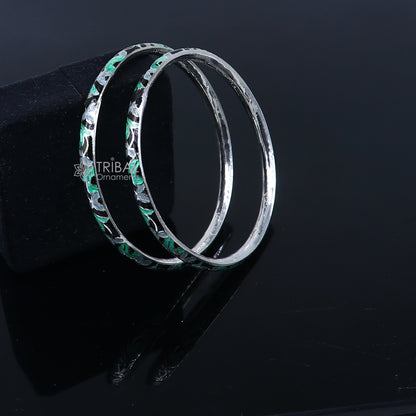 Sterling silver Meenakari work designer bangle bracelet by TRIBAL ORNAMENTS, traditional Indian jewelry for women.