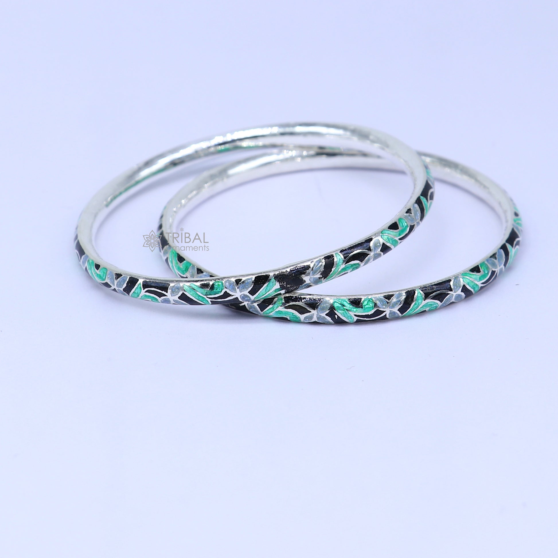Sterling silver Meenakari work designer bangle bracelet by TRIBAL ORNAMENTS, featuring intricate colorful patterns, perfect for gifting or brides.