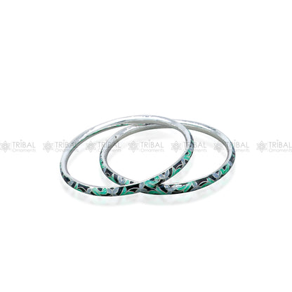 925 sterling silver meenakari work designer bangle bracelet with intricate patterns, handcrafted jewelry for gifting and special occasions