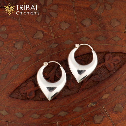 925 sterling pure silver handmade vintage customized design fabulous unisex hoops earrings kundal, ethnic bali tribal jewelry india s585 - TRIBAL ORNAMENTS