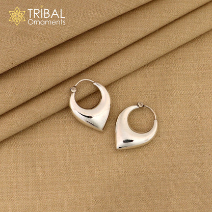 925 sterling pure silver handmade vintage customized design fabulous unisex hoops earrings kundal, ethnic bali tribal jewelry india s585 - TRIBAL ORNAMENTS