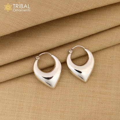 925 sterling pure silver handmade vintage customized design fabulous unisex hoops earrings kundal, ethnic bali tribal jewelry india s585 - TRIBAL ORNAMENTS