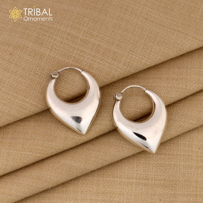 925 sterling pure silver handmade vintage customized design fabulous unisex hoops earrings kundal, ethnic bali tribal jewelry india s585 - TRIBAL ORNAMENTS