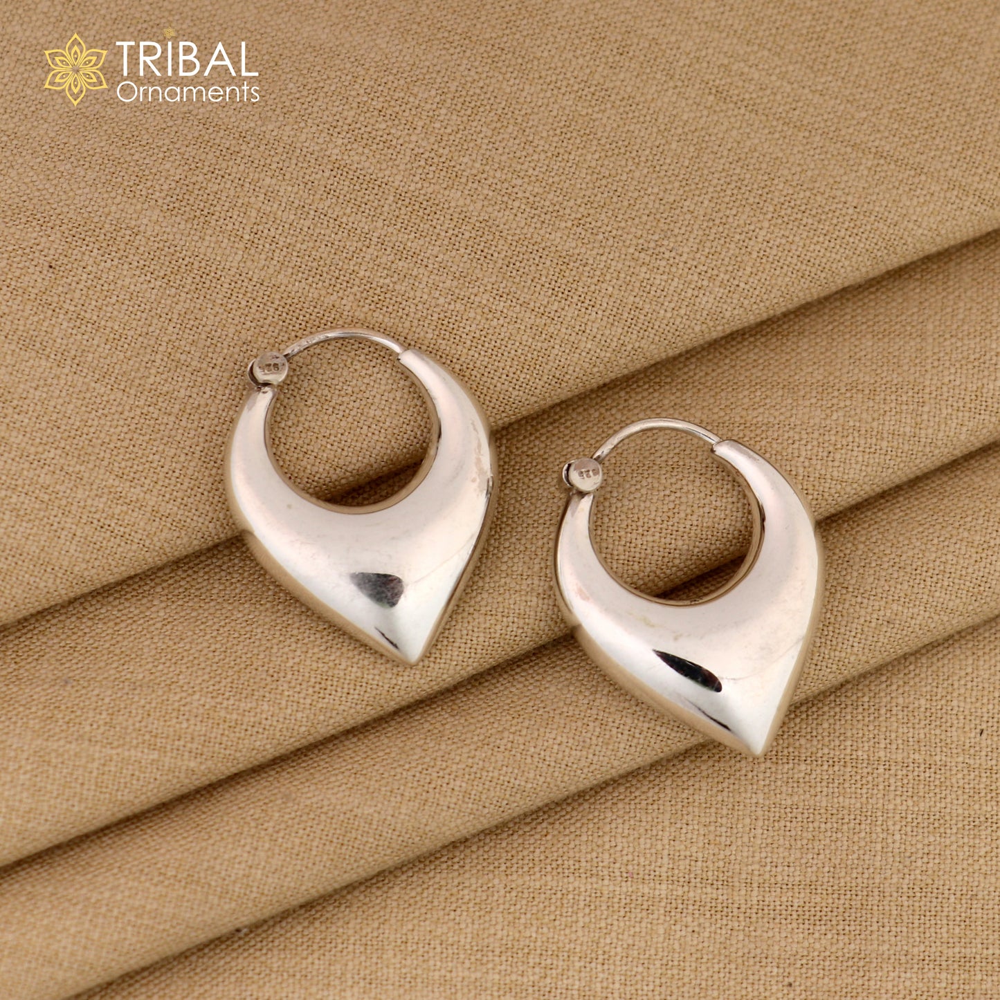 925 sterling silver handmade vintage unisex hoops earrings with tribal Bali-inspired design, ethnic Indian tribal jewelry by Tribal Ornaments