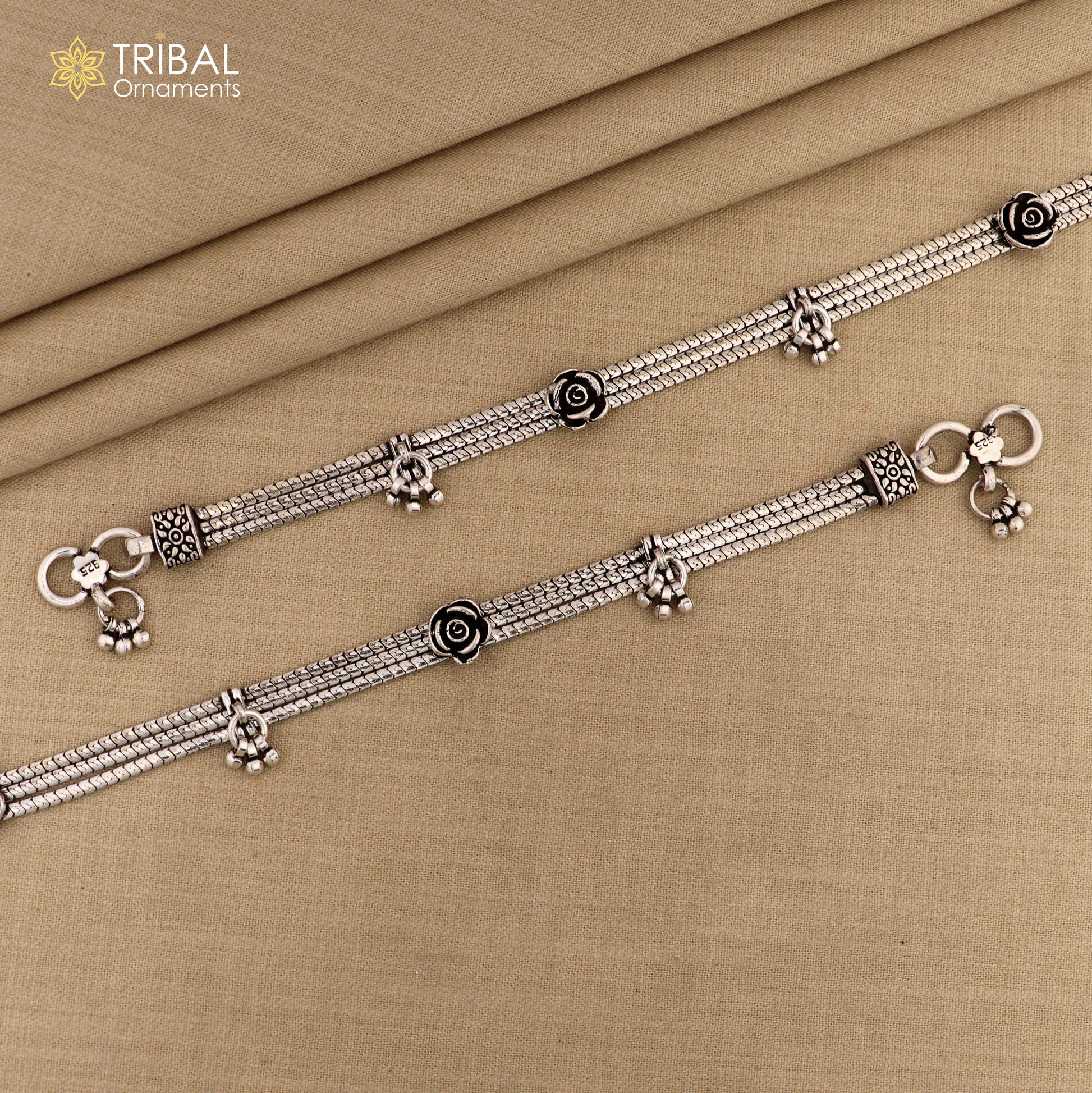 925 sterling silver 10.5" long customized chain anklet,personalized ankle bracelet foot jewelry belly dance jewelry  ank38 - TRIBAL ORNAMENTS