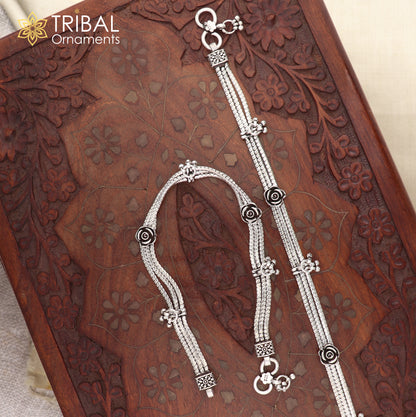 Sterling silver 10.5-inch customized anklet chain from TRIBAL ORNAMENTS, personalized foot jewelry for belly dance or casual wear.