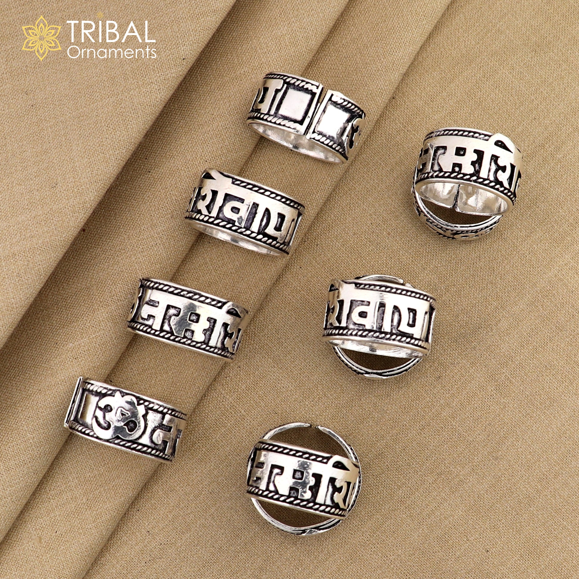925 sterling silver 11mm wide solid handmade Adjustable idol shiva mantra "Aum / OM Namah Shivay" ring band, thumb ring oxidized jewelry ring320 - TRIBAL ORNAMENTS