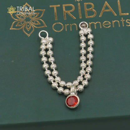 Sterling silver 2-line beaded chain necklace for Lord Krishna Laddu Gopala jewelry set by TRIBAL ORNAMENTS, featuring detailed beaded design.