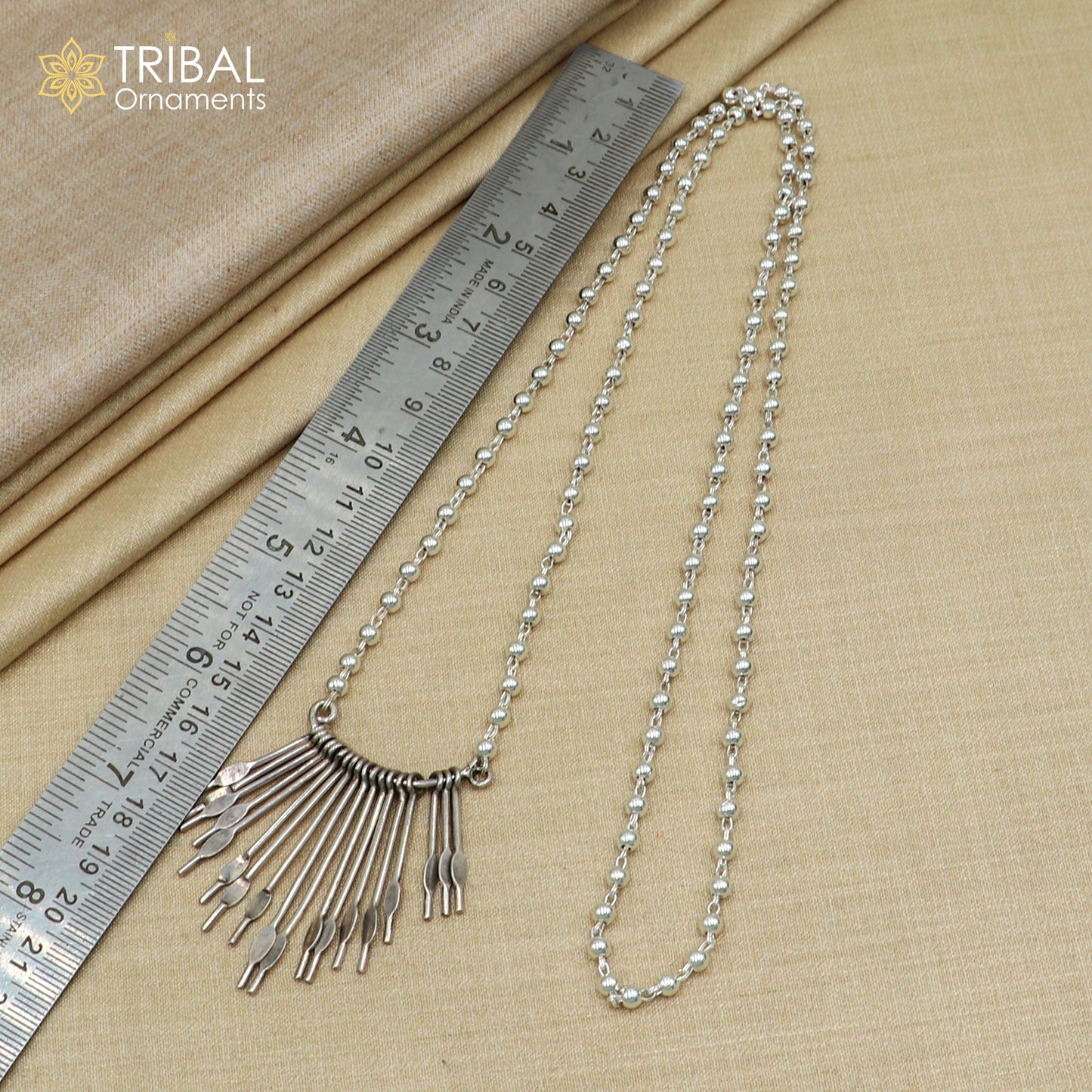 925 sterling silver 26 inches beaded chain with silver stick design ethnic long necklace tribal jewelry set726 - TRIBAL ORNAMENTS