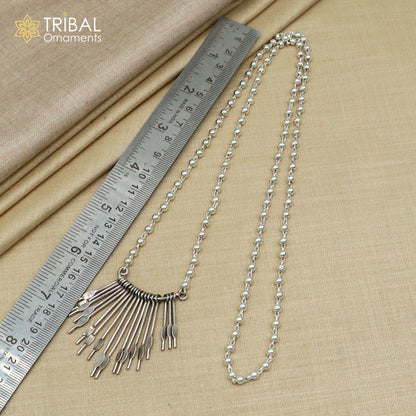925 sterling silver 26 inches beaded chain with silver stick design ethnic long necklace tribal jewelry set726 - TRIBAL ORNAMENTS
