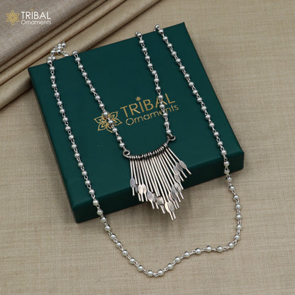 925 sterling silver 26 inches beaded chain with silver stick design ethnic long necklace tribal jewelry set726 - TRIBAL ORNAMENTS