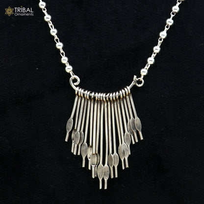 925 sterling silver 26 inches beaded chain with silver stick design ethnic long necklace tribal jewelry set726 - TRIBAL ORNAMENTS