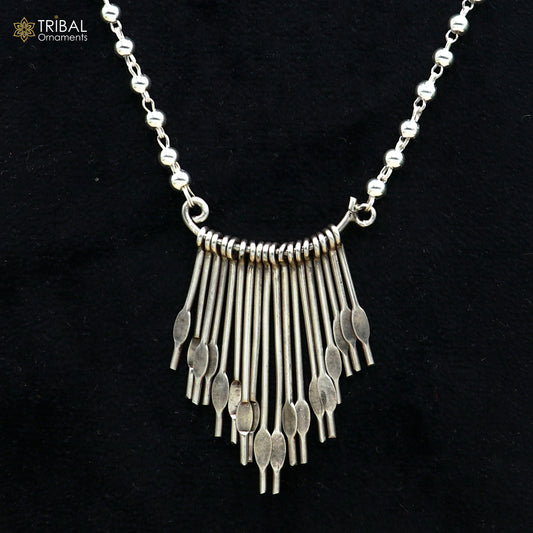 925 sterling silver 26 inches beaded chain with silver stick design ethnic long necklace tribal jewelry set726 - TRIBAL ORNAMENTS