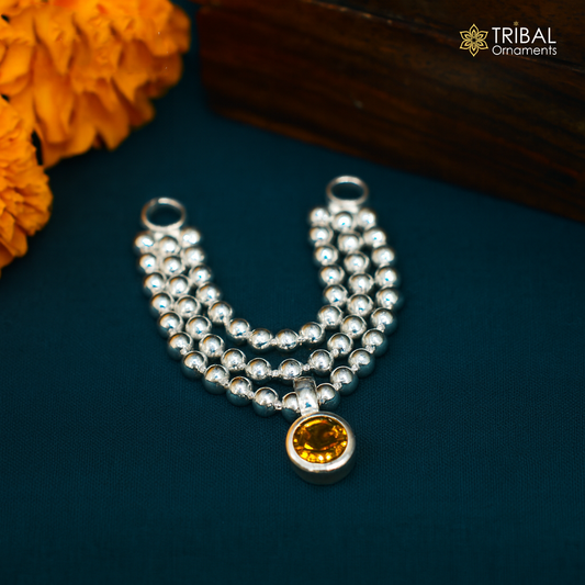 925 sterling silver 3 line beaded chain necklace for Lord Krishna Laddu Gopala jewelry set747 - TRIBAL ORNAMENTS