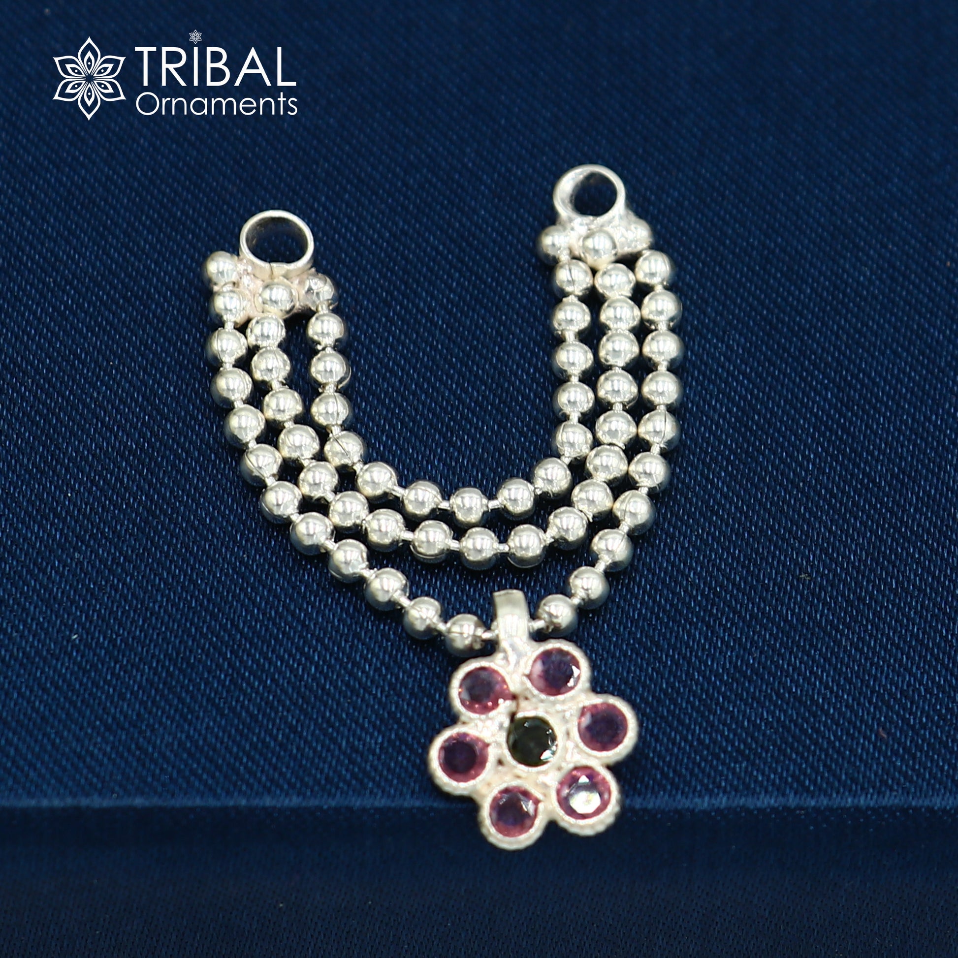 925 sterling silver 3 line beaded chain necklace for Lord Krishna Laddu Gopala jewelry set751 - TRIBAL ORNAMENTS