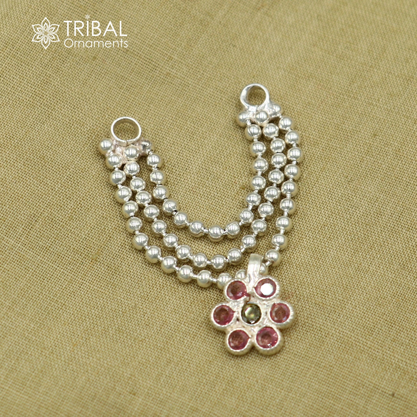 925 sterling silver 3 line beaded chain necklace for Lord Krishna Laddu Gopala jewelry set751 - TRIBAL ORNAMENTS