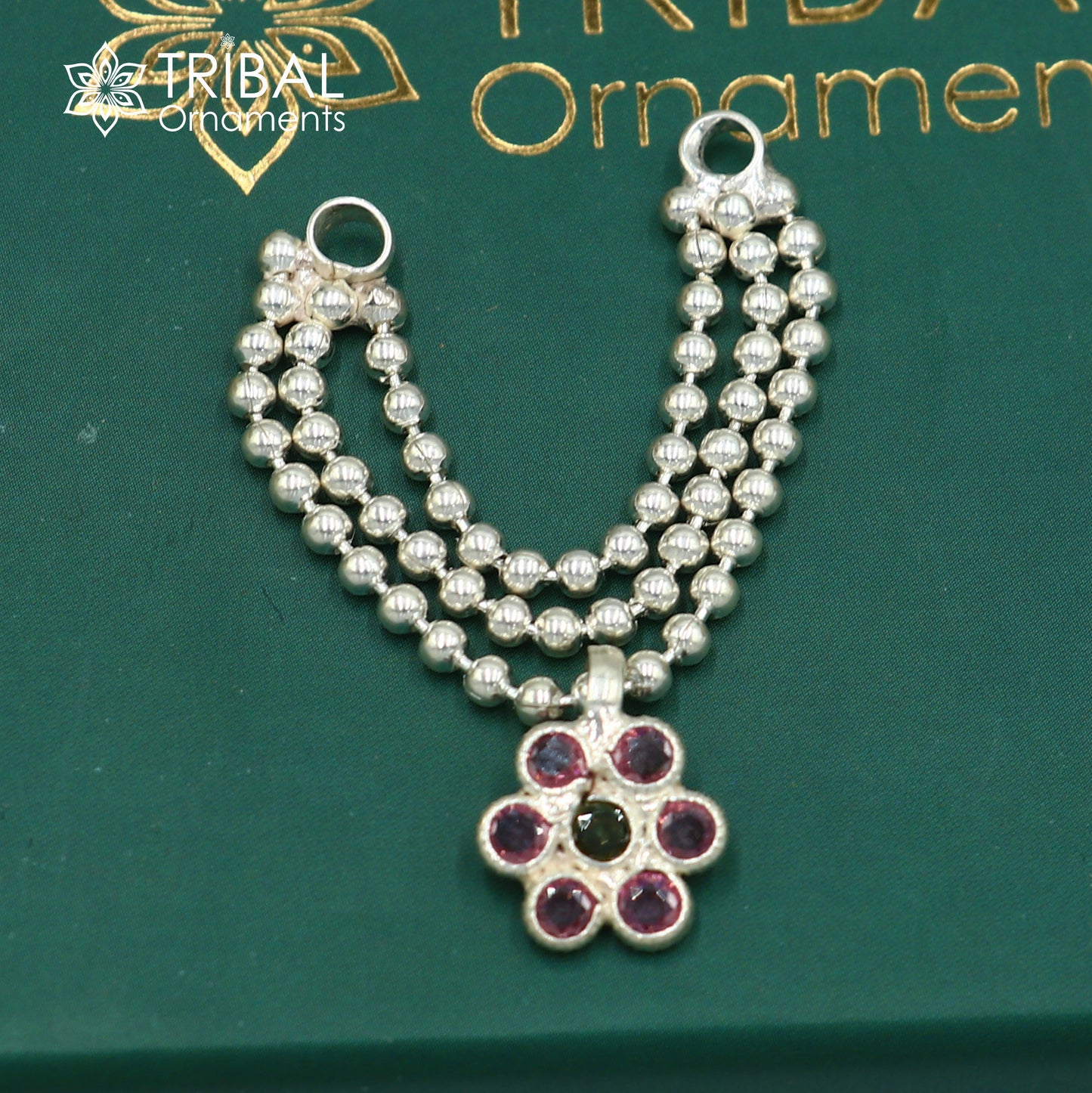 925 sterling silver 3 line beaded chain necklace for Lord Krishna Laddu Gopala jewelry set751 - TRIBAL ORNAMENTS