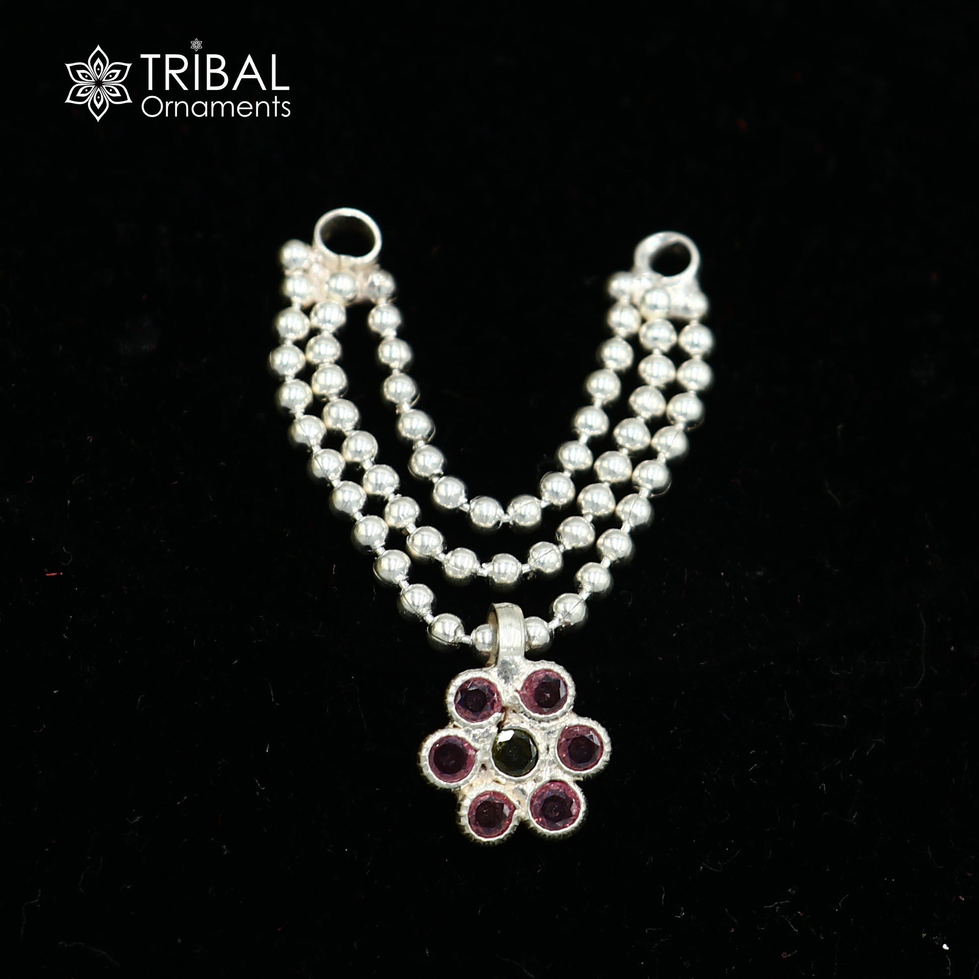 925 sterling silver 3 line beaded chain necklace for Lord Krishna Laddu Gopala jewelry set751 - TRIBAL ORNAMENTS