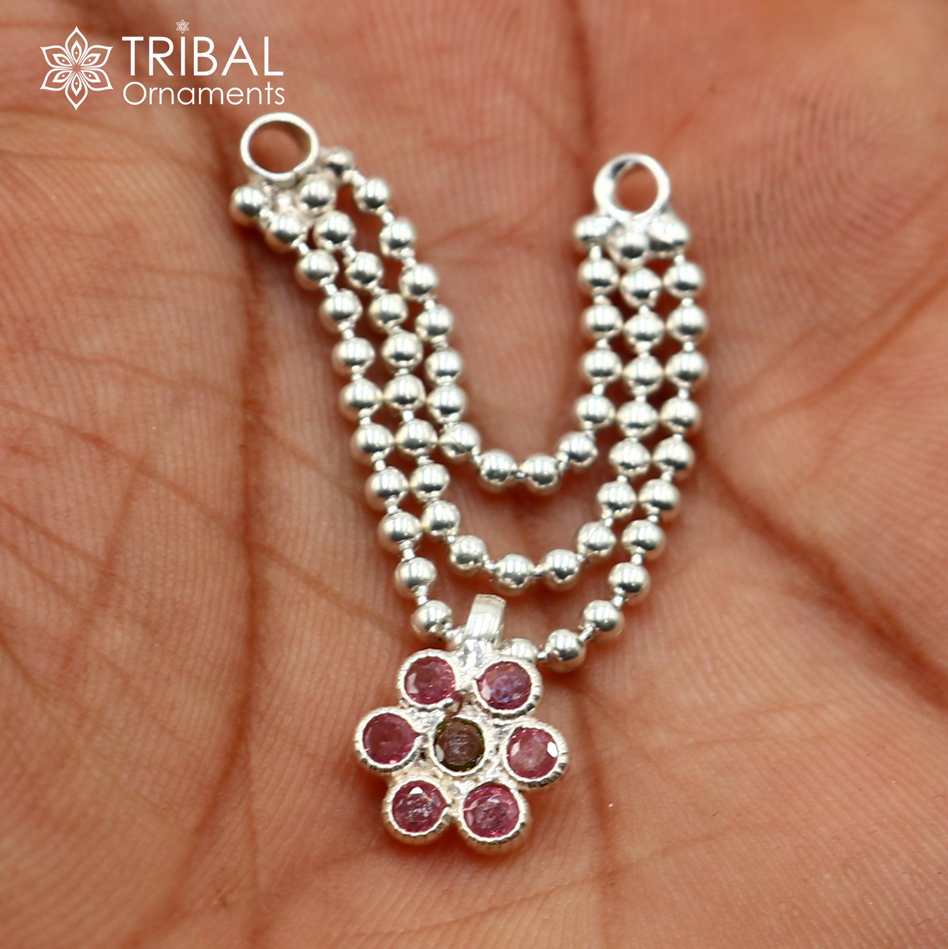 925 sterling silver 3 line beaded chain necklace for Lord Krishna Laddu Gopala jewelry set751 - TRIBAL ORNAMENTS