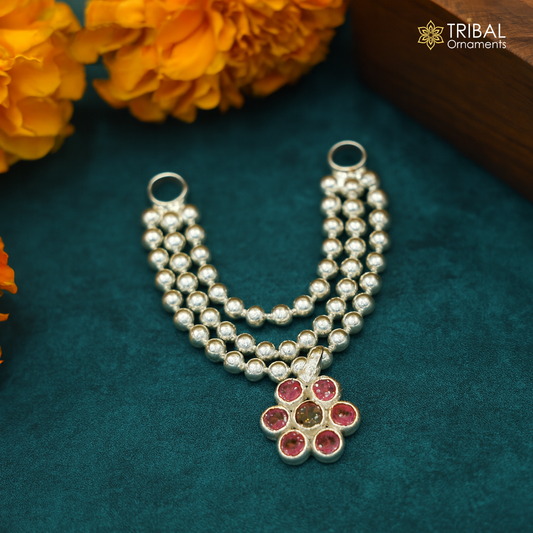 925 sterling silver 3 line beaded chain necklace for Lord Krishna Laddu Gopala jewelry set751 - TRIBAL ORNAMENTS