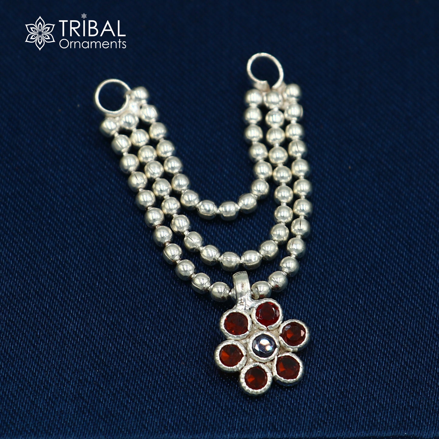 925 sterling silver 3 line beaded chain necklace for Lord Krishna Laddu Gopala jewelry set753 - TRIBAL ORNAMENTS