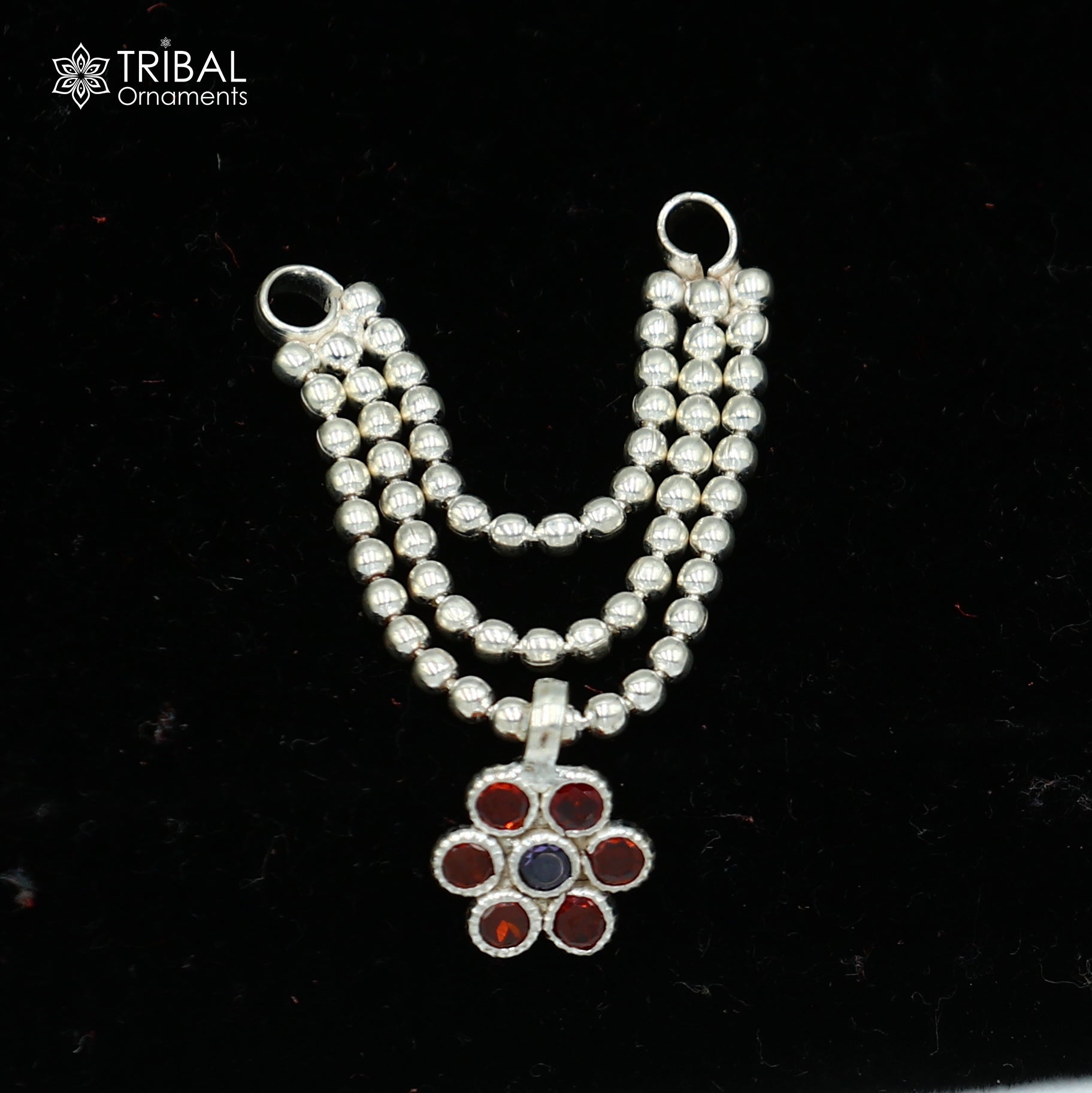 925 sterling silver 3 line beaded chain necklace for Lord Krishna Laddu Gopala jewelry set753 - TRIBAL ORNAMENTS