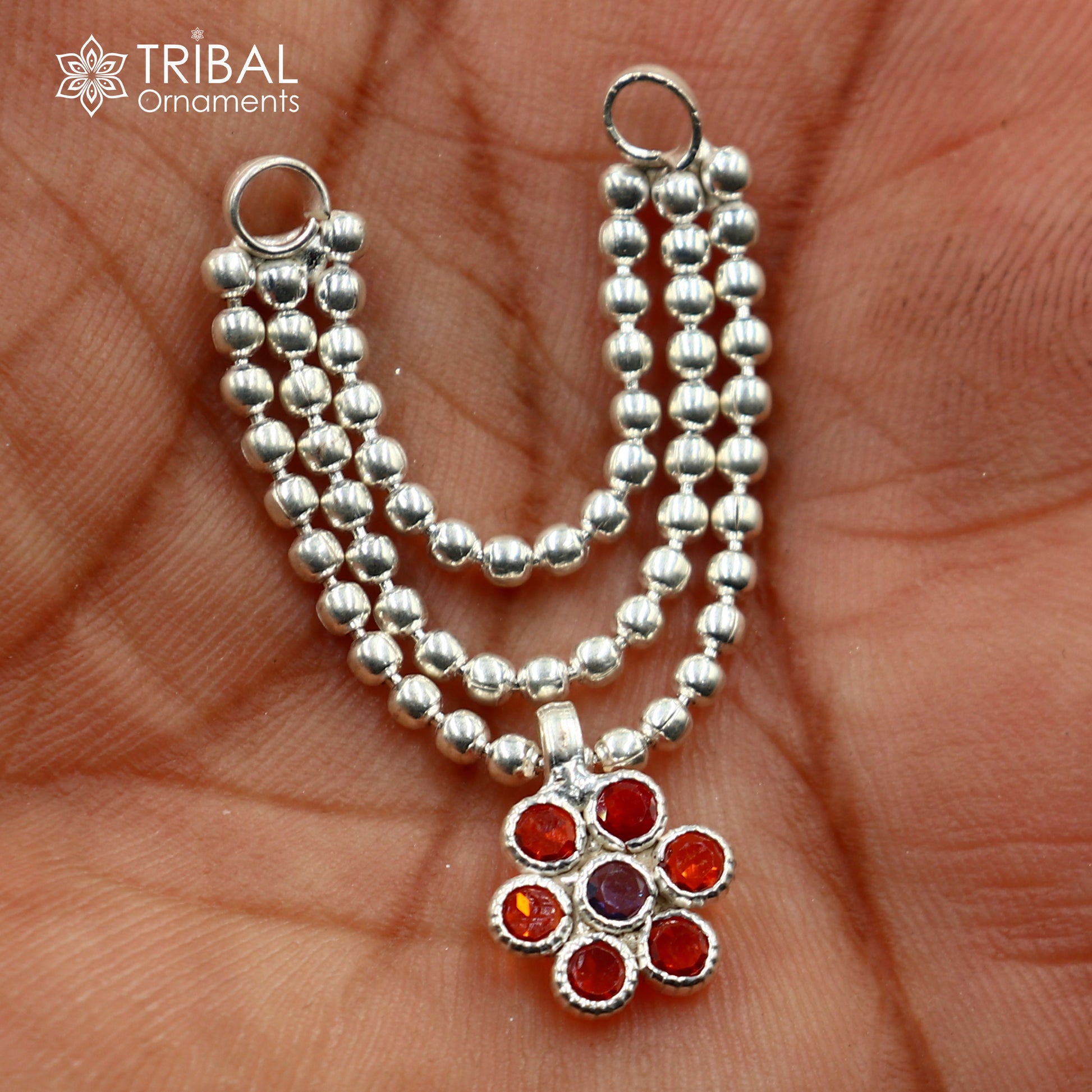 925 sterling silver 3 line beaded chain necklace for Lord Krishna Laddu Gopala jewelry set753 - TRIBAL ORNAMENTS