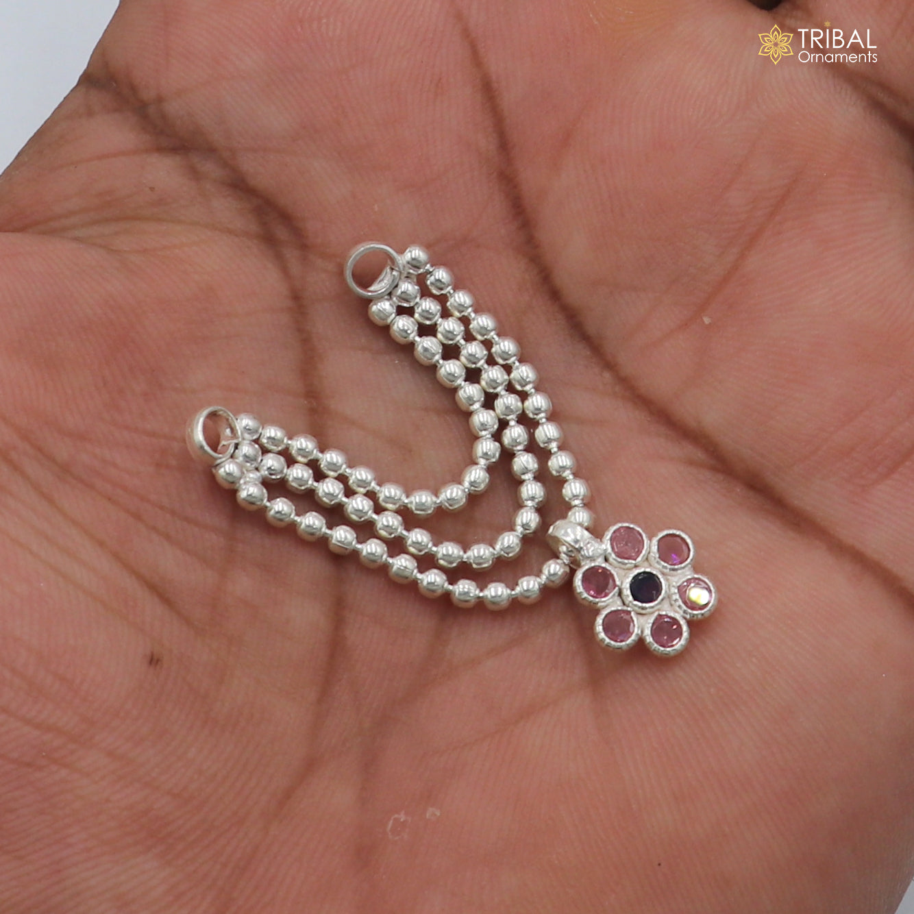 925 sterling silver 3 line beaded chain necklace for Lord Krishna Laddu Gopala jewelry set755 - TRIBAL ORNAMENTS