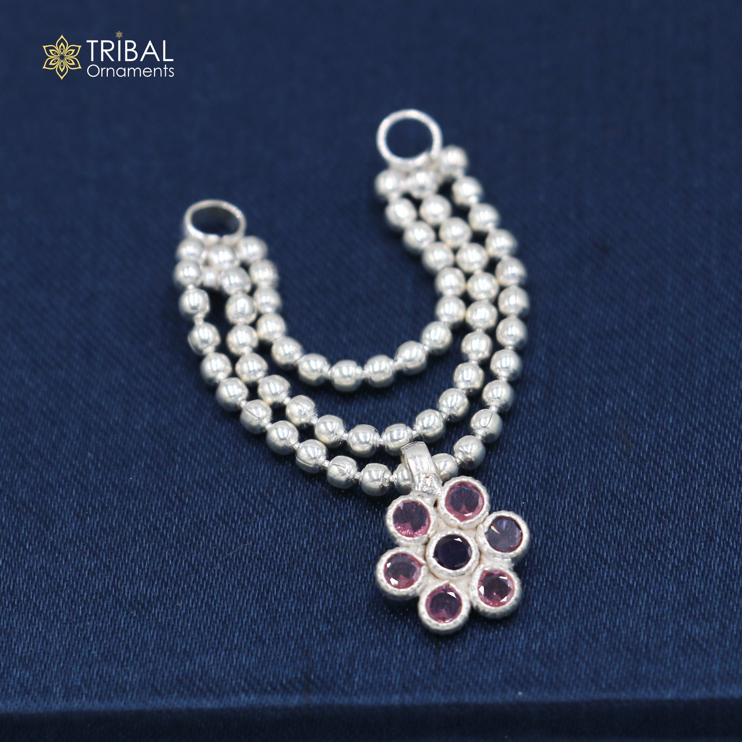 925 sterling silver 3 line beaded chain necklace for Lord Krishna Laddu Gopala jewelry set755 - TRIBAL ORNAMENTS