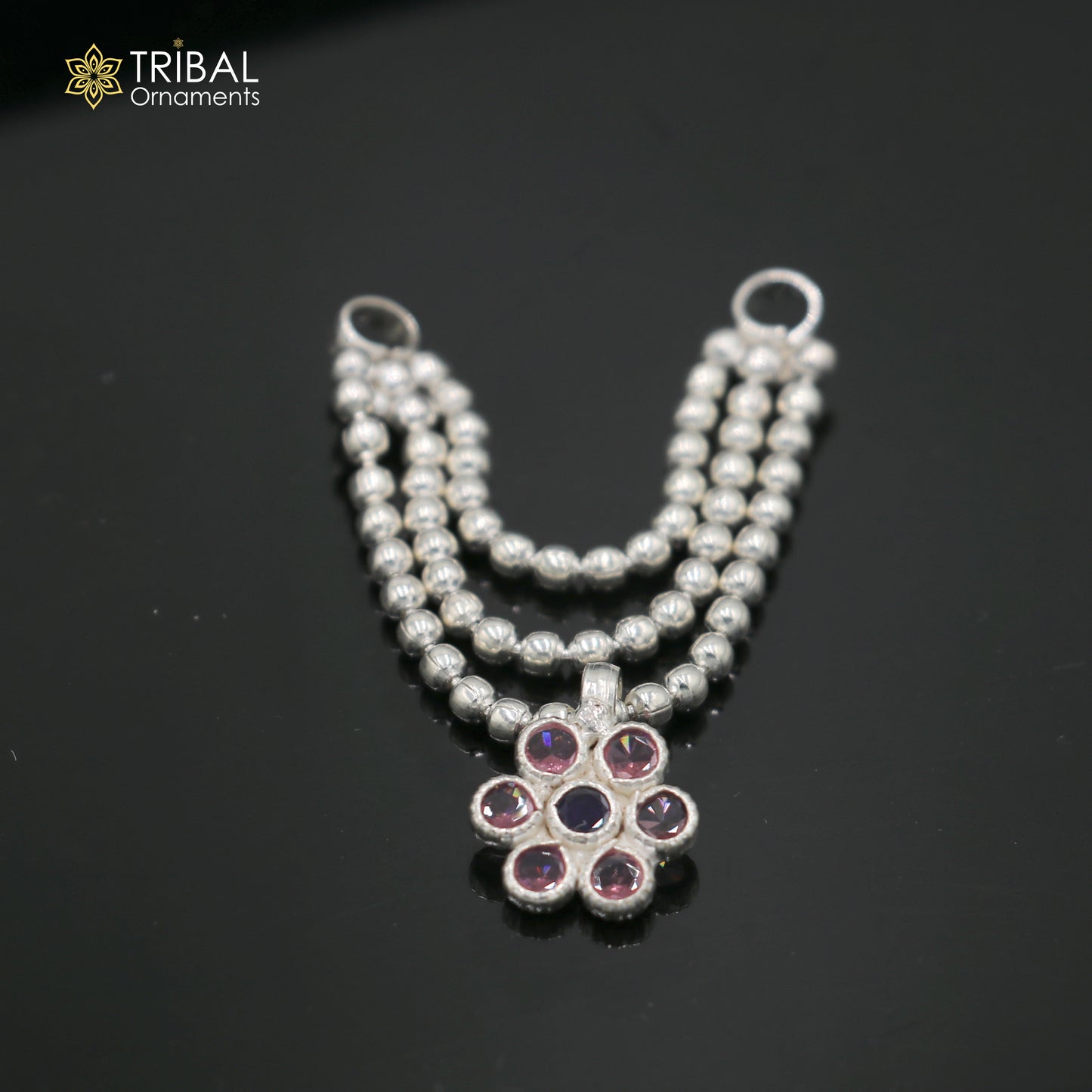 925 sterling silver 3 line beaded chain necklace for Lord Krishna Laddu Gopala jewelry set755 - TRIBAL ORNAMENTS