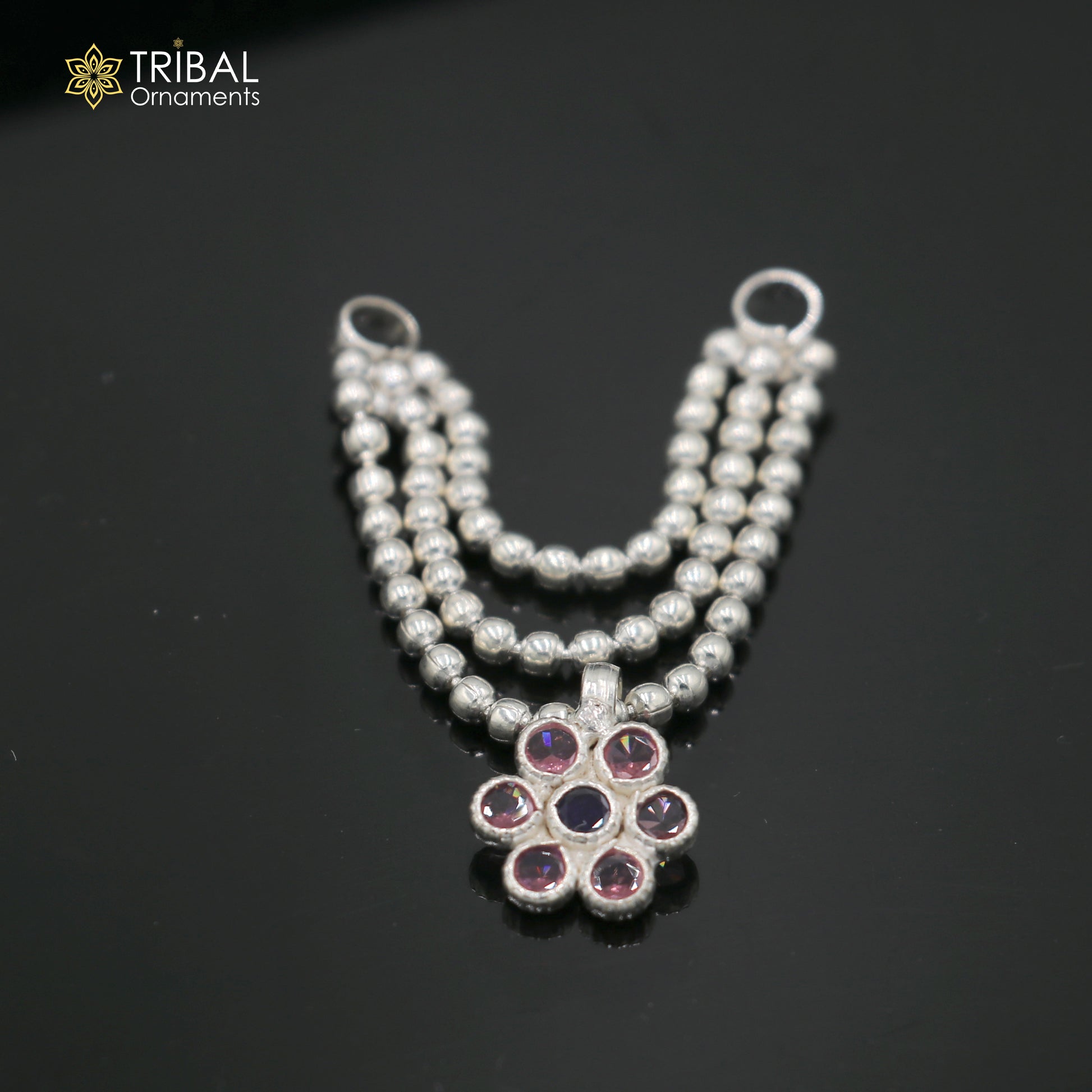 925 sterling silver 3 line beaded chain necklace for Lord Krishna Laddu Gopala jewelry set755 - TRIBAL ORNAMENTS