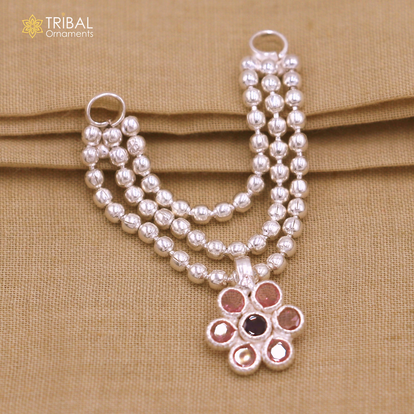 925 sterling silver 3 line beaded chain necklace for Lord Krishna Laddu Gopala jewelry set755 - TRIBAL ORNAMENTS