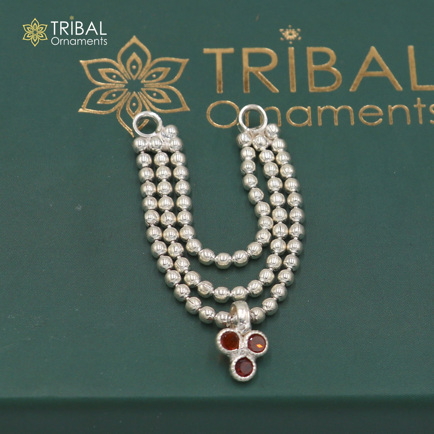 925 sterling silver 3 line beaded chain necklace for Lord Krishna Laddu Gopala jewelry set758 - TRIBAL ORNAMENTS