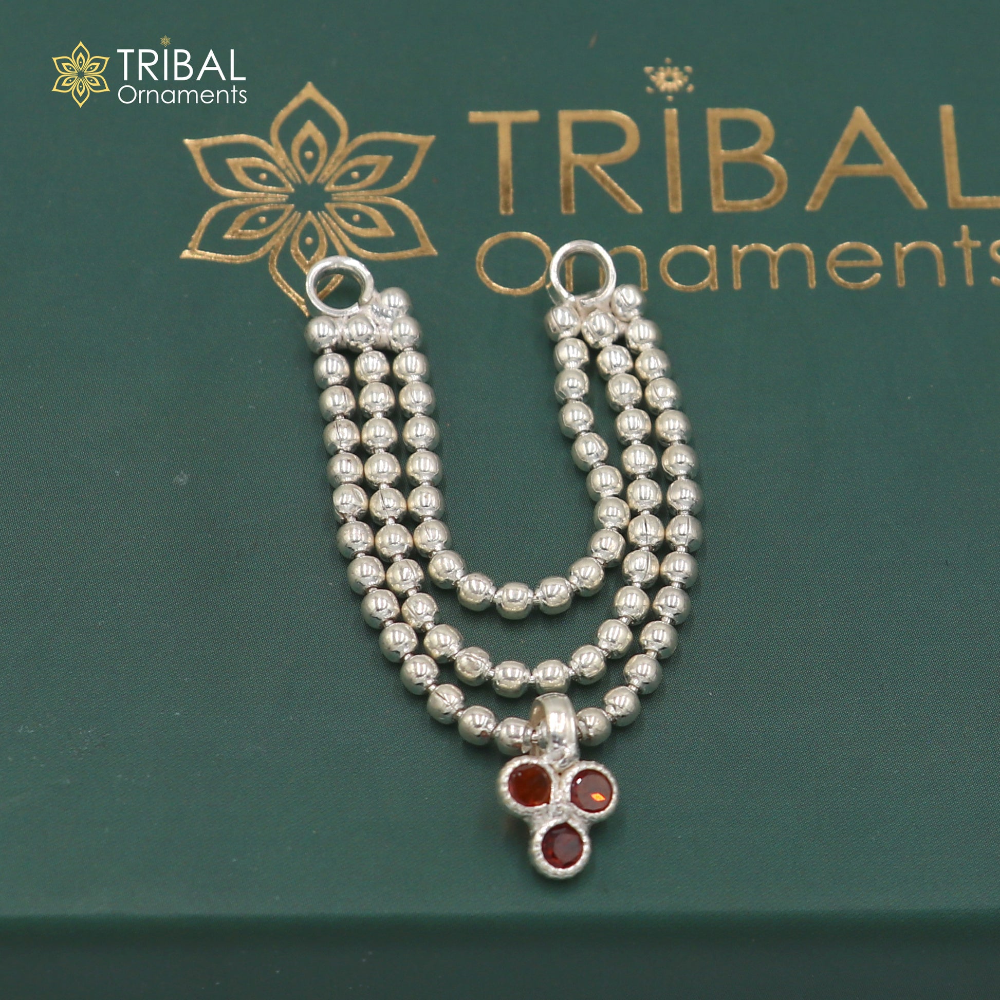 925 sterling silver 3 line beaded chain necklace for Lord Krishna Laddu Gopala jewelry set758 - TRIBAL ORNAMENTS