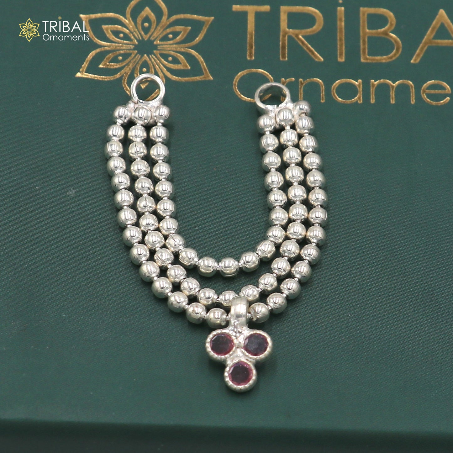 925 sterling silver 3 line beaded chain necklace for Lord Krishna Laddu Gopala jewelry set758 - TRIBAL ORNAMENTS