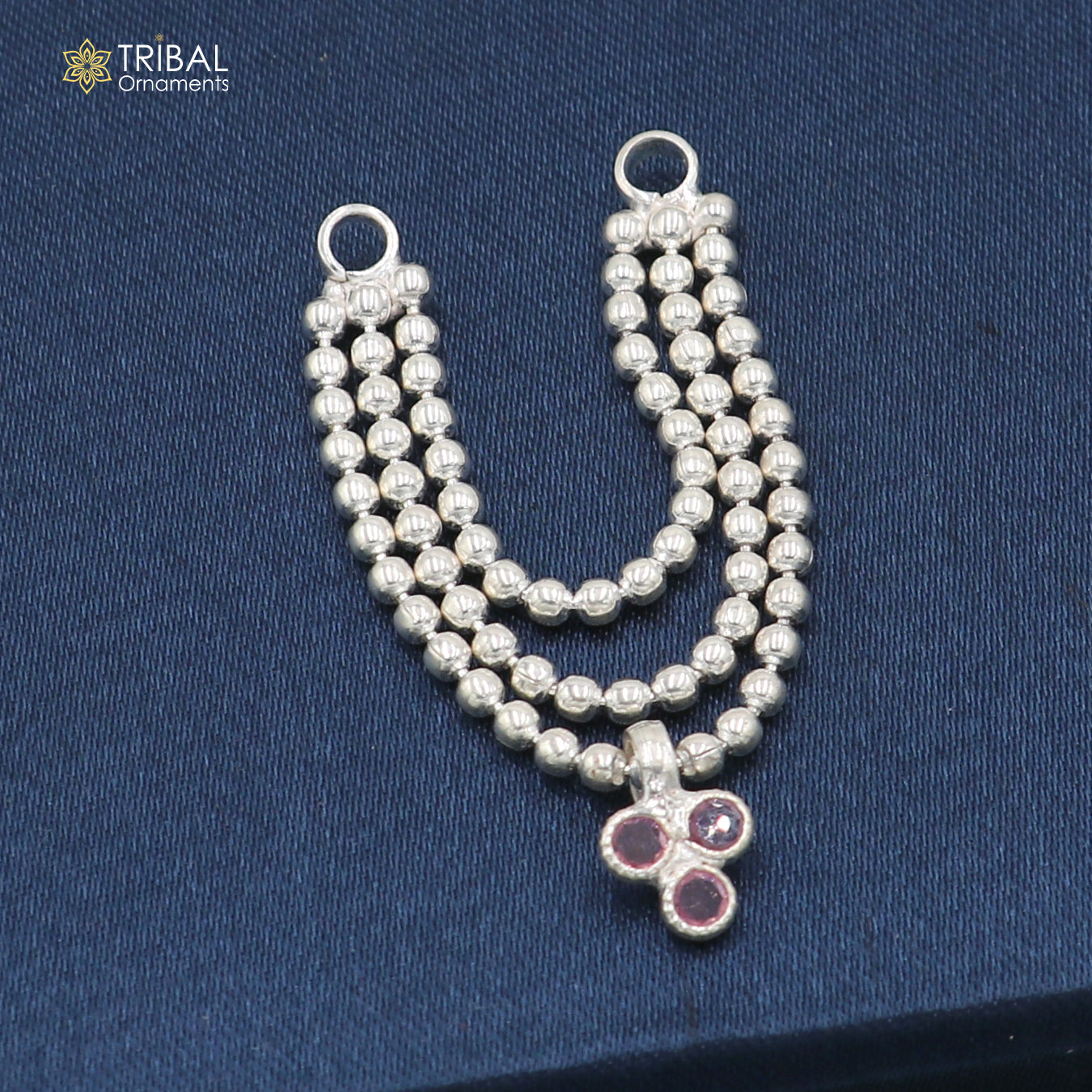 925 sterling silver 3 line beaded chain necklace for Lord Krishna Laddu Gopala jewelry set759 - TRIBAL ORNAMENTS