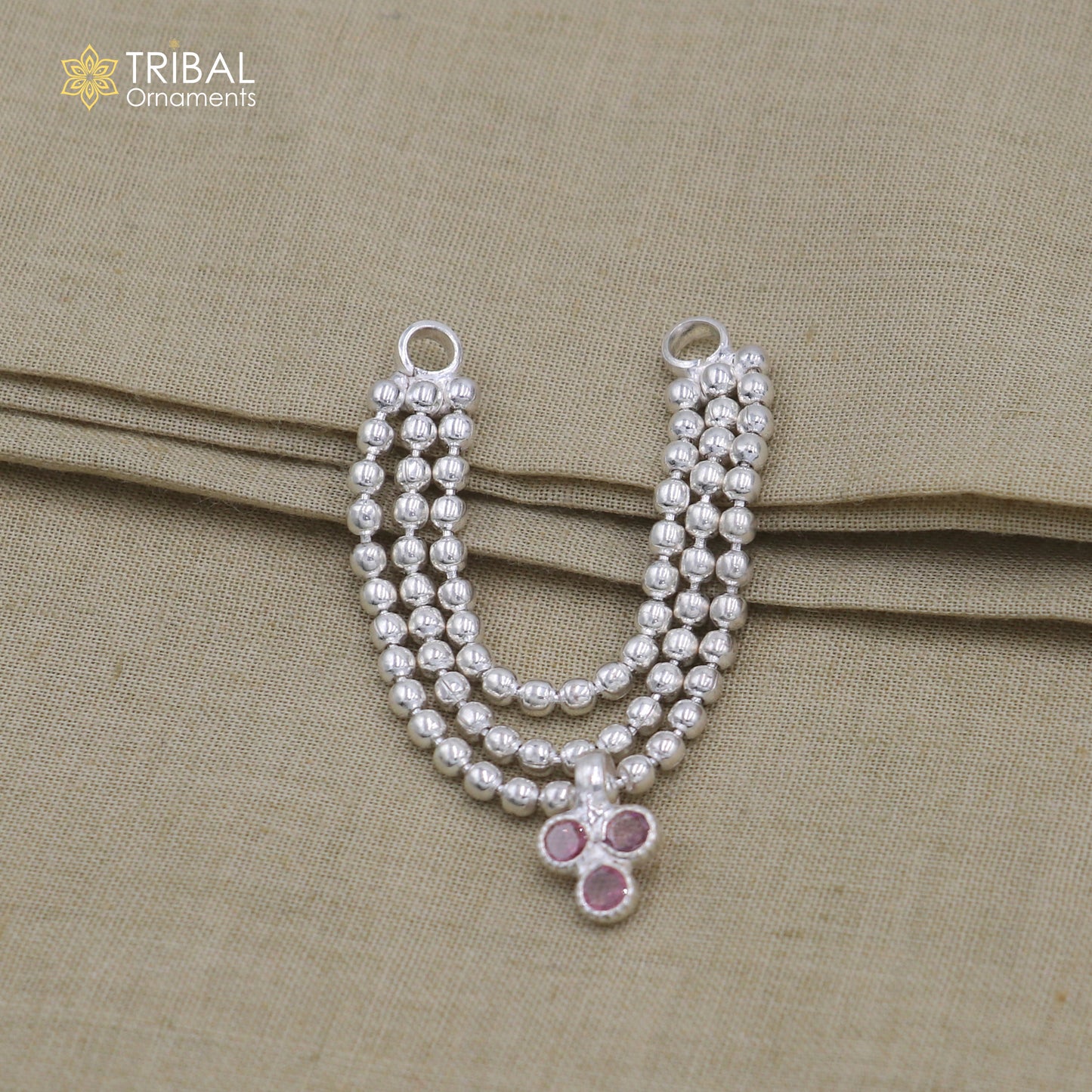 925 sterling silver 3 line beaded chain necklace for Lord Krishna Laddu Gopala jewelry set759 - TRIBAL ORNAMENTS