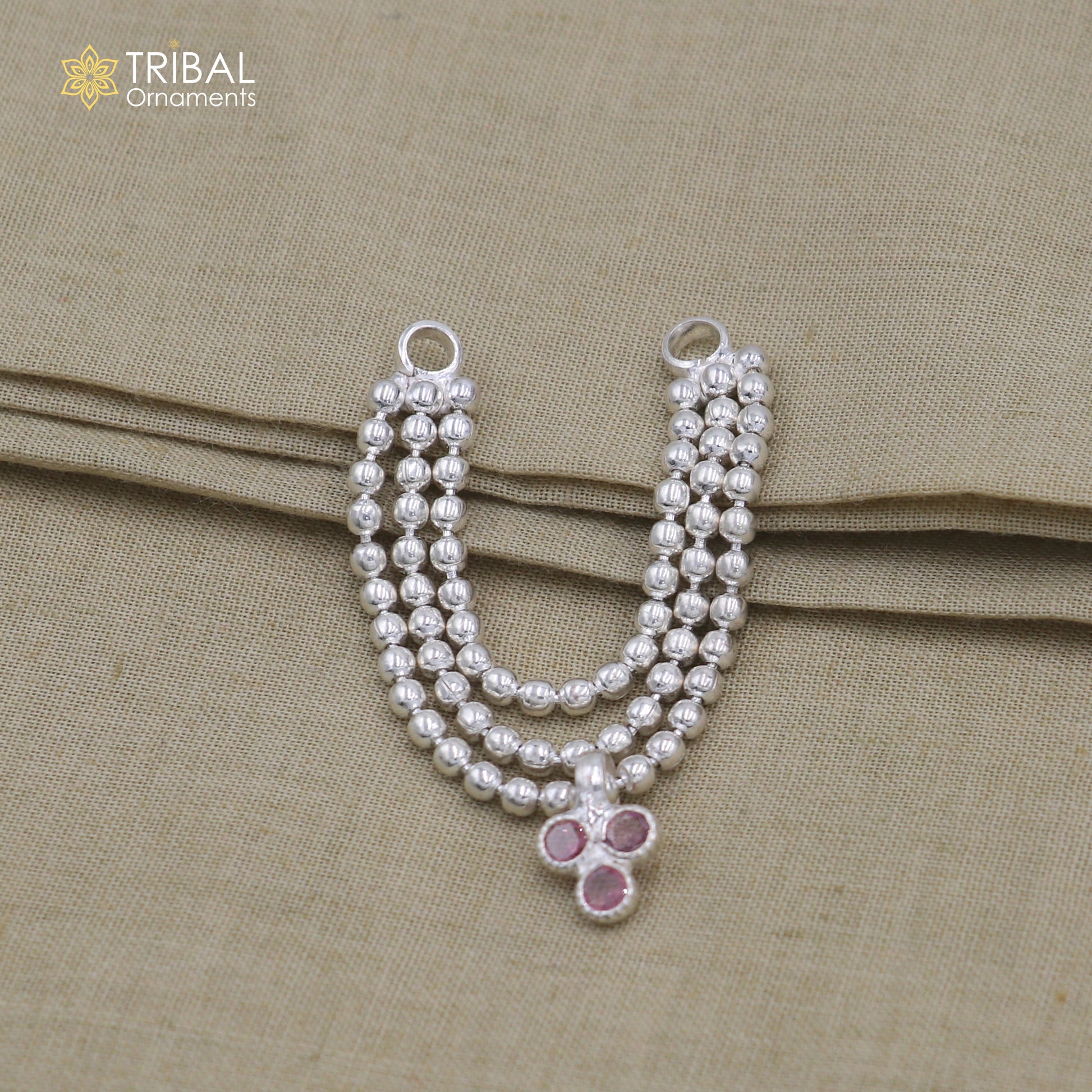 925 sterling silver 3 line beaded chain necklace for Lord Krishna Laddu Gopala jewelry set759 - TRIBAL ORNAMENTS