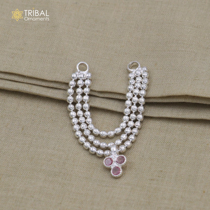 925 sterling silver 3 line beaded chain necklace for Lord Krishna Laddu Gopala jewelry set759 - TRIBAL ORNAMENTS