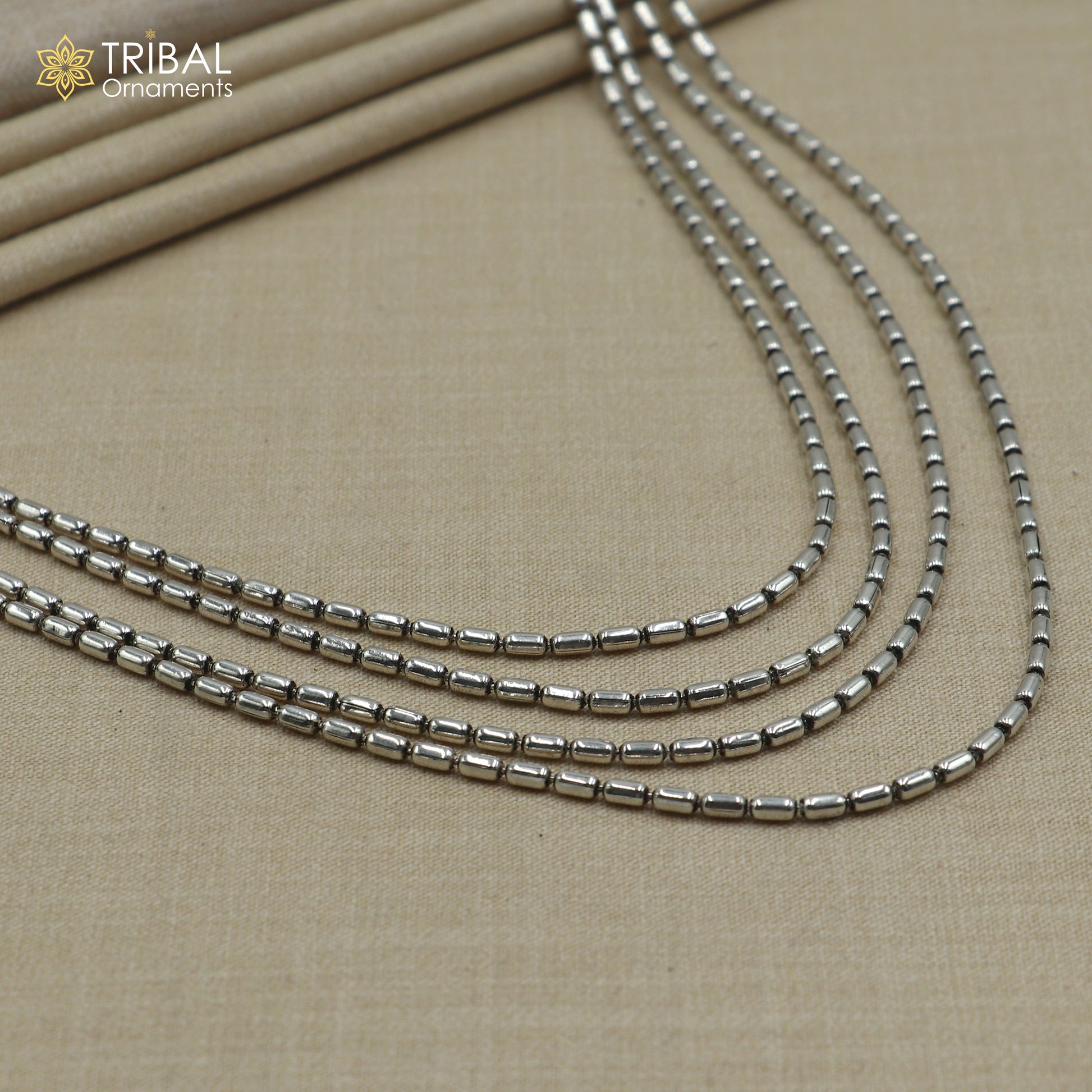 925 sterling silver 4 line beaded chain necklace set, tribal jewelry set731 - TRIBAL ORNAMENTS