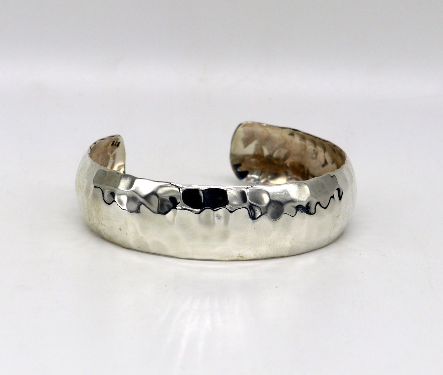 925 sterling silver adjustable bangle bracelet with a shiny bright spotted design, crafted by TRIBAL ORNAMENTS.