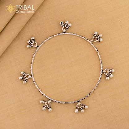 925 sterling silver charm bangle bracelet with oxidized finish, featuring personalized tribal-inspired jewelry for belly dance.