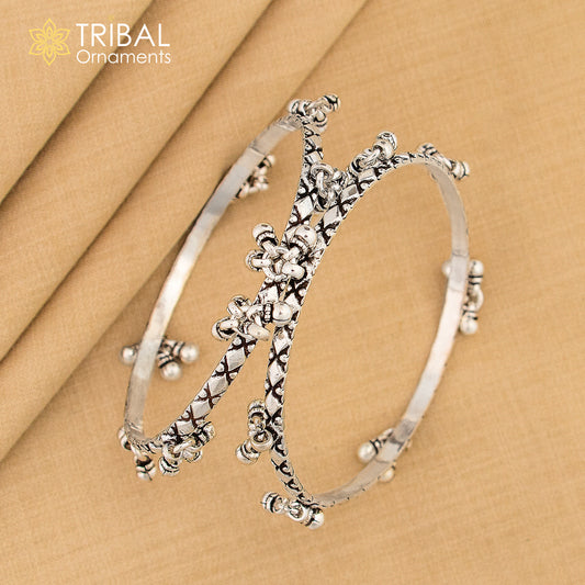 Sterling silver charm bangle bracelet with oxidized finish, personalized tribal jewelry for belly dance, by TRIBAL ORNAMENTS.