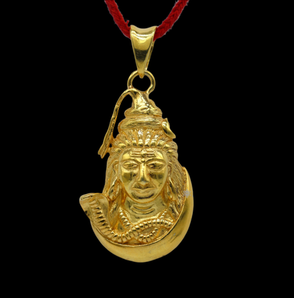 925 sterling silver gold polished Shiva pendant, unisex tribal jewelry with detailed idol design, customizable locket accessory.