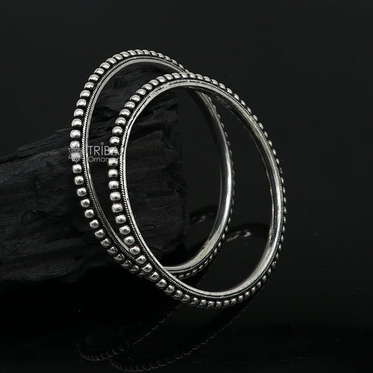 Sterling silver beaded bangle bracelet with oxidized finish, part of a delicate jewelry kangan set by Tribal Ornaments.