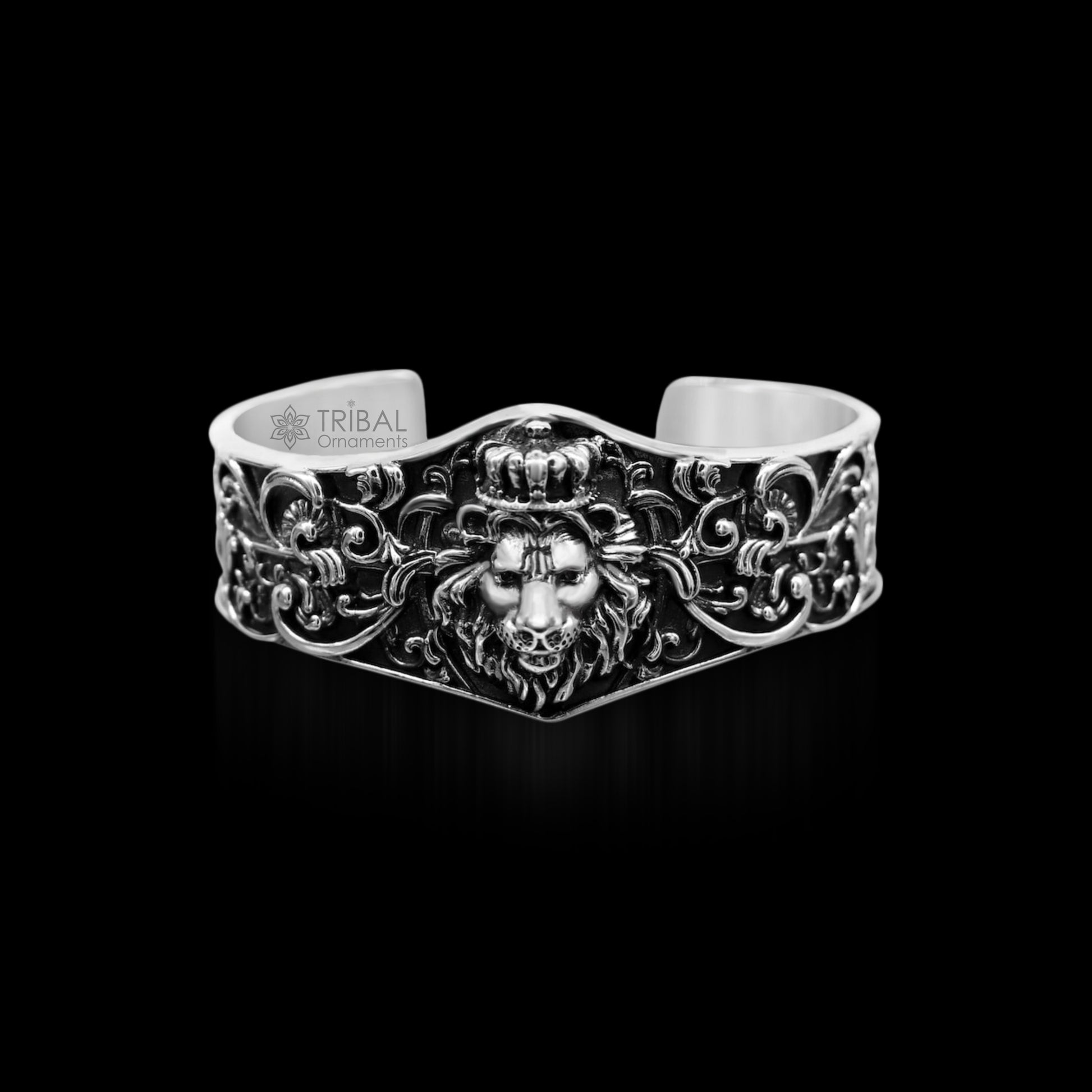 925 sterling silver amazing vintage lion design handmade adjustable cuff kada bracelet, gorgeous lion kada for gifting cuff139 - TRIBAL ORNAMENTS